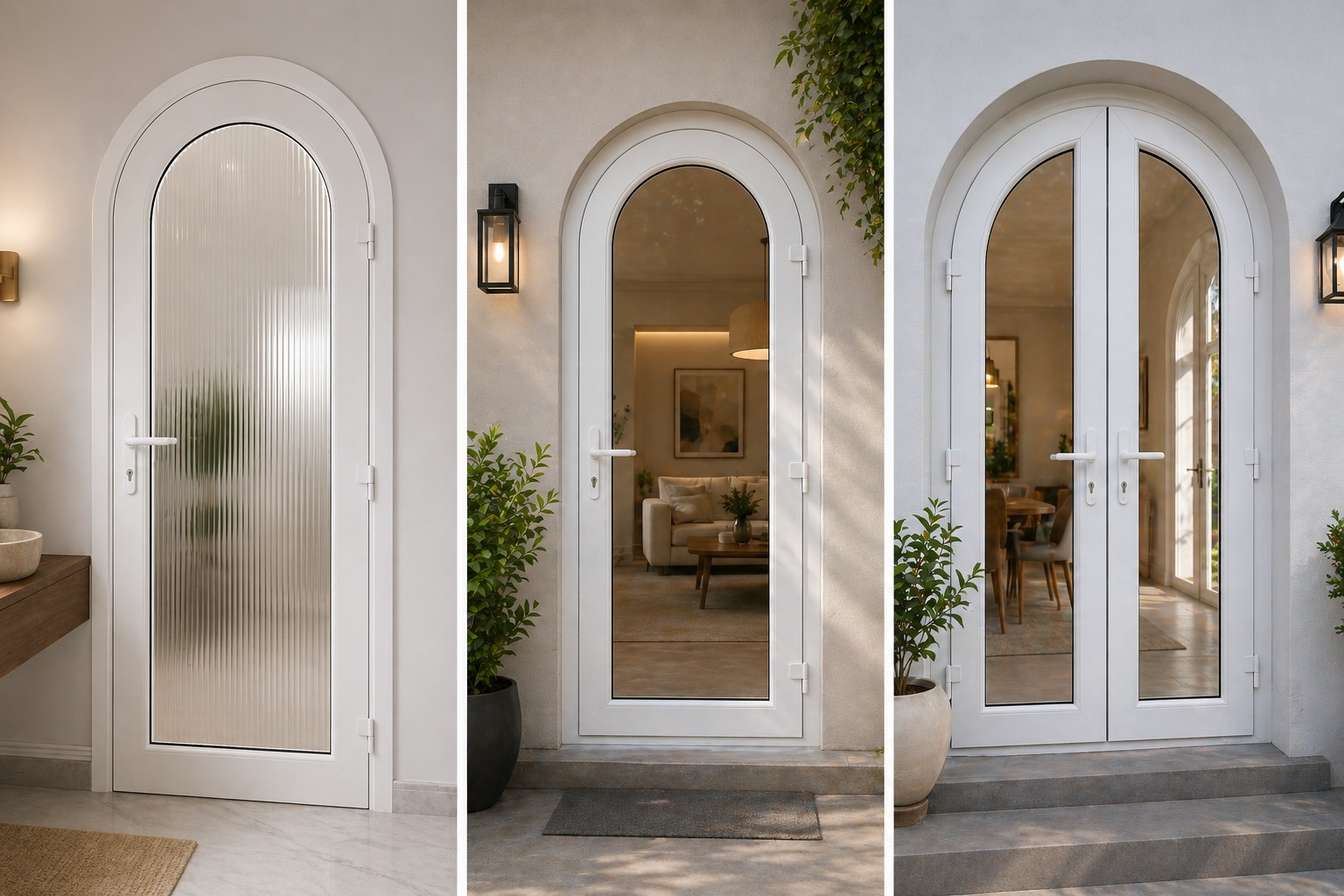 uPVC arched doors in Coimbatore — curved-top design adding classic architectural elegance to villas, bungalows and heritage-style buildings in Tamil Nadu